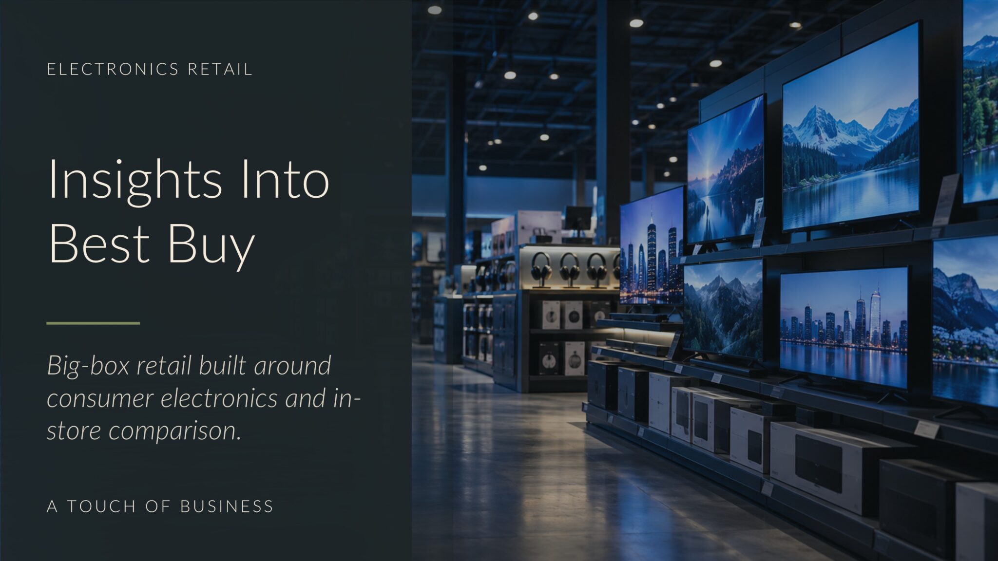 Electronics showroom with rows of televisions and audio displays.