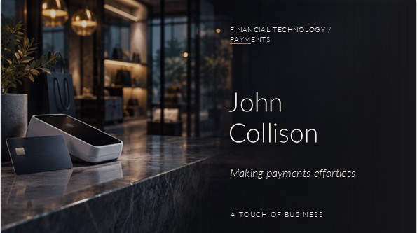 A contactless payment terminal and dark bank card on a stone boutique checkout counter, with warm pendant lights beyond.