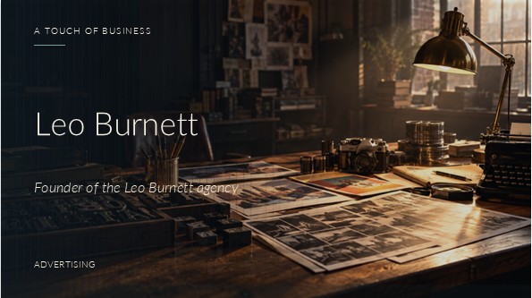 Vintage advertising creative studio with type blocks, photographic prints, camera, and desk lamp.