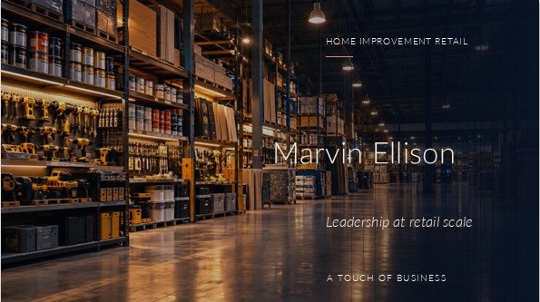 A deep home-improvement warehouse aisle, with illuminated tool displays, building materials, and reflective floors.