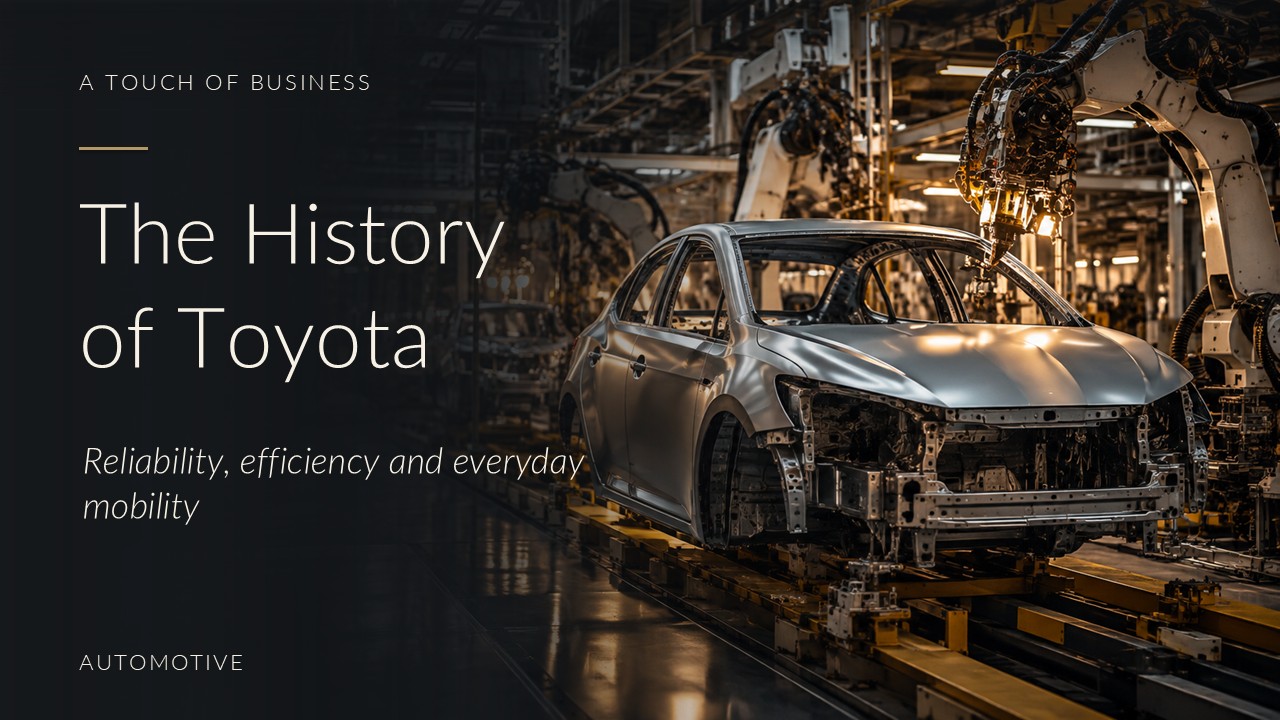 A silver sedan body on a robotic vehicle assembly line in a dramatic modern car factory.